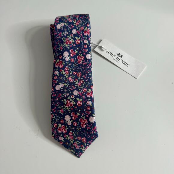 NWT JOHN HENRIC Floral Blue Pink Neck Tie - Picture 1 of 3
